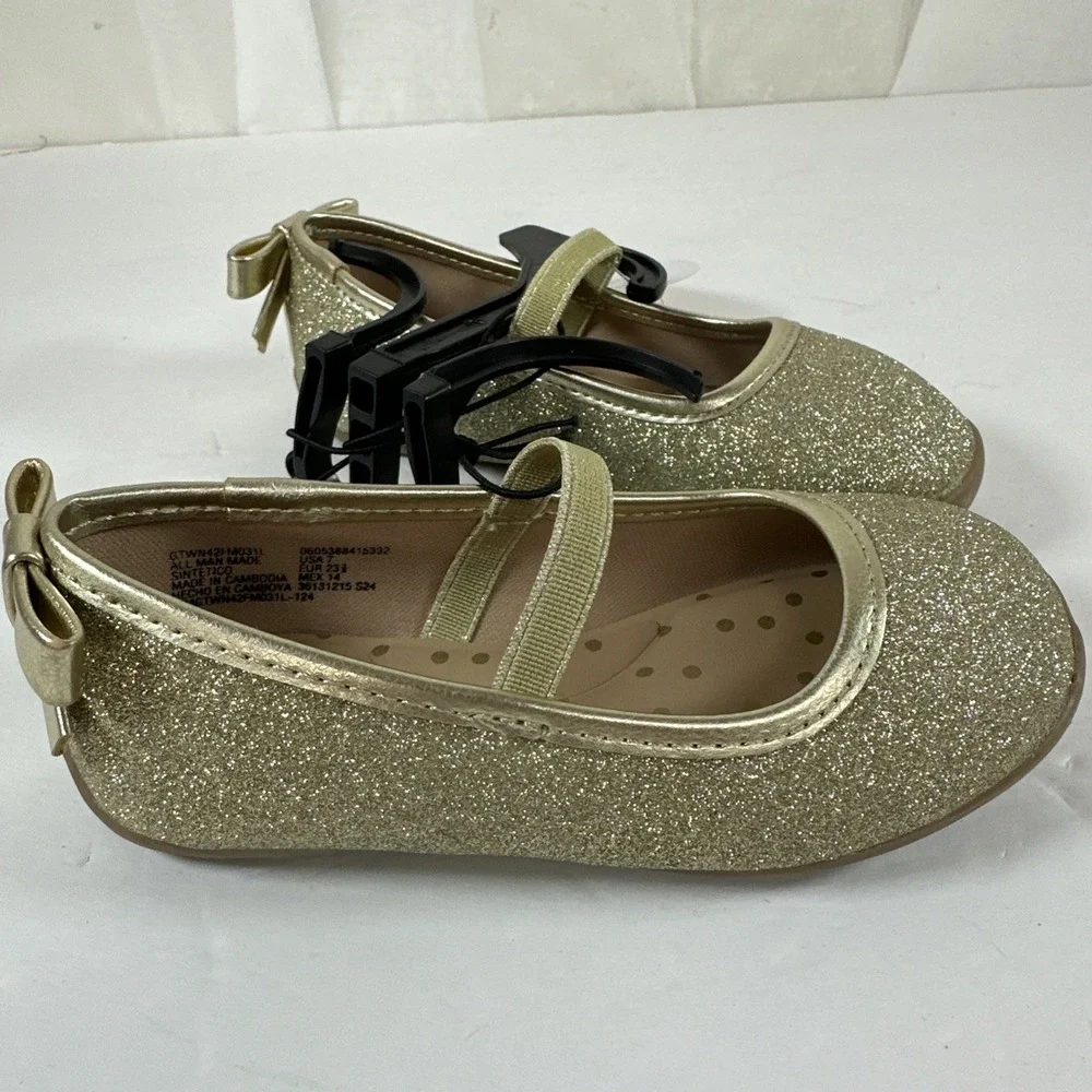 Girls Size 7 Wonder Nation Gold Glitter Shoes‎ Flat Ballet Dance Wedding New